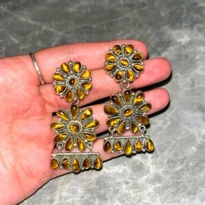 Tigers Eye and Sterling Silver Drop Post Earrings